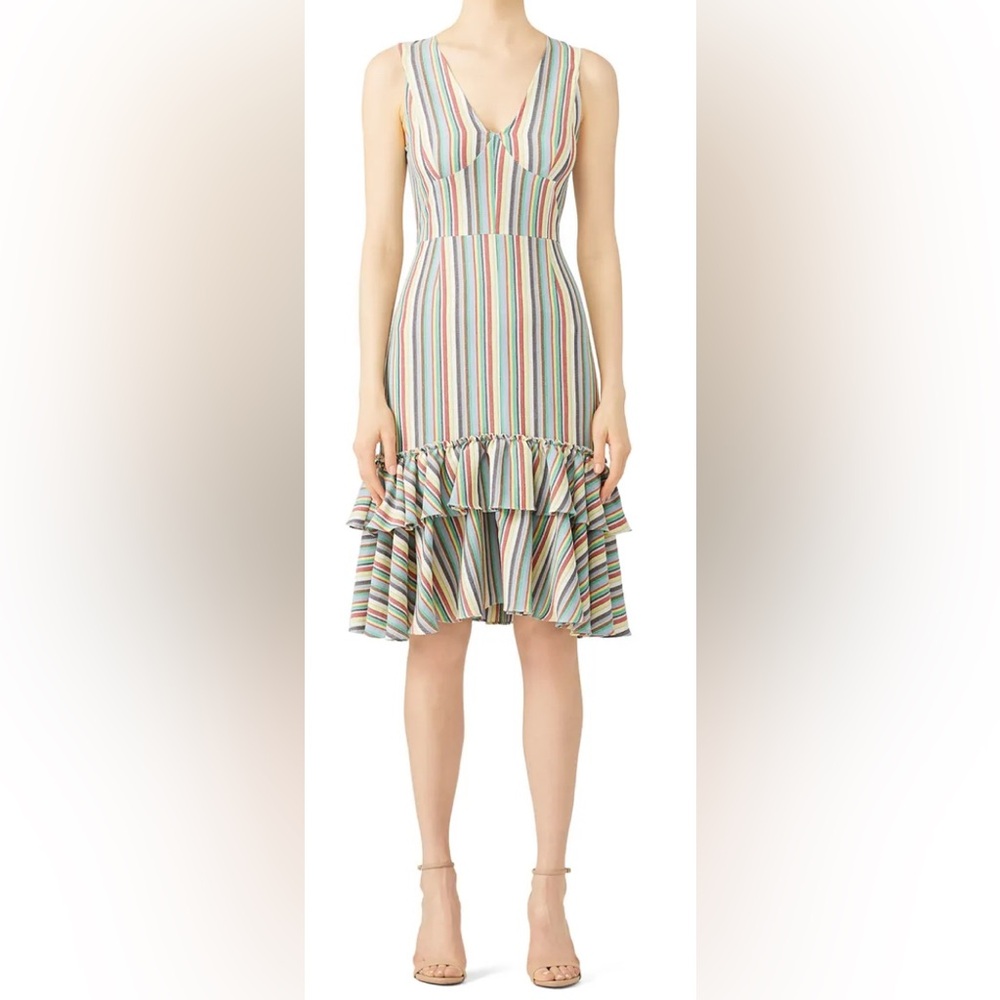 TOME NYC Multicolor Rainbow Striped Deep-V Neck Sleeveless Mermaid Dress‎ SZ 14